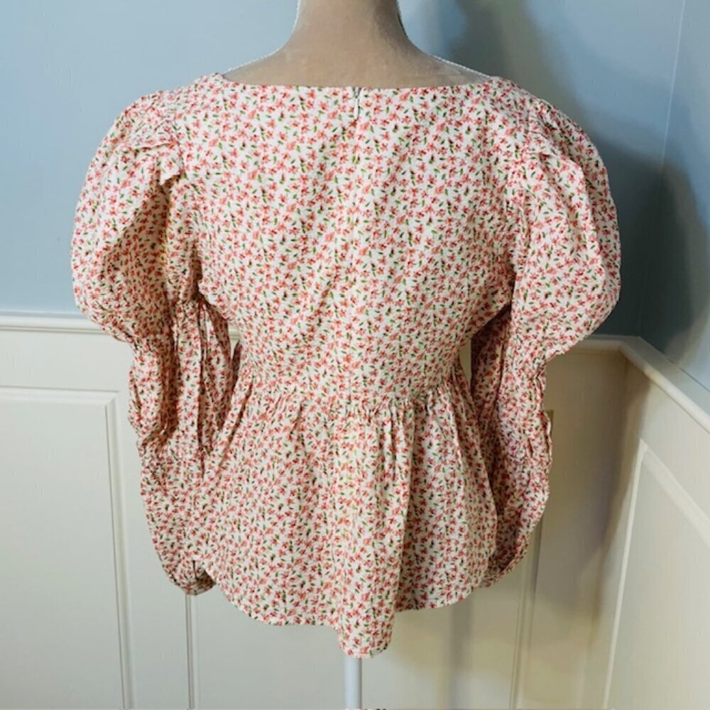 Hyacinth House Tuckernuck Peplum Clemons Blouse Puff Sleeve Floral Small - Picture 6 of 9